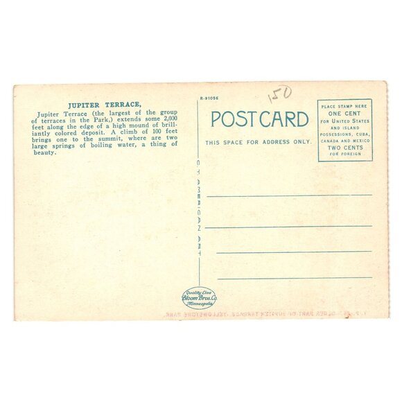 Older Part Jupiter Terrace Postcard Yellowstone Park Vintage Scenic Bloom Bros - Picture 2 of 2